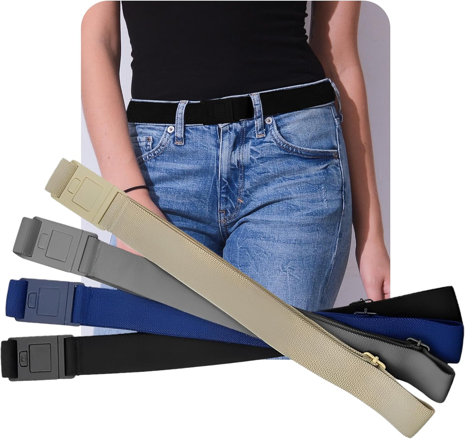 Easily Adjustable Elastic Flat Buckle No Show Belts for Women