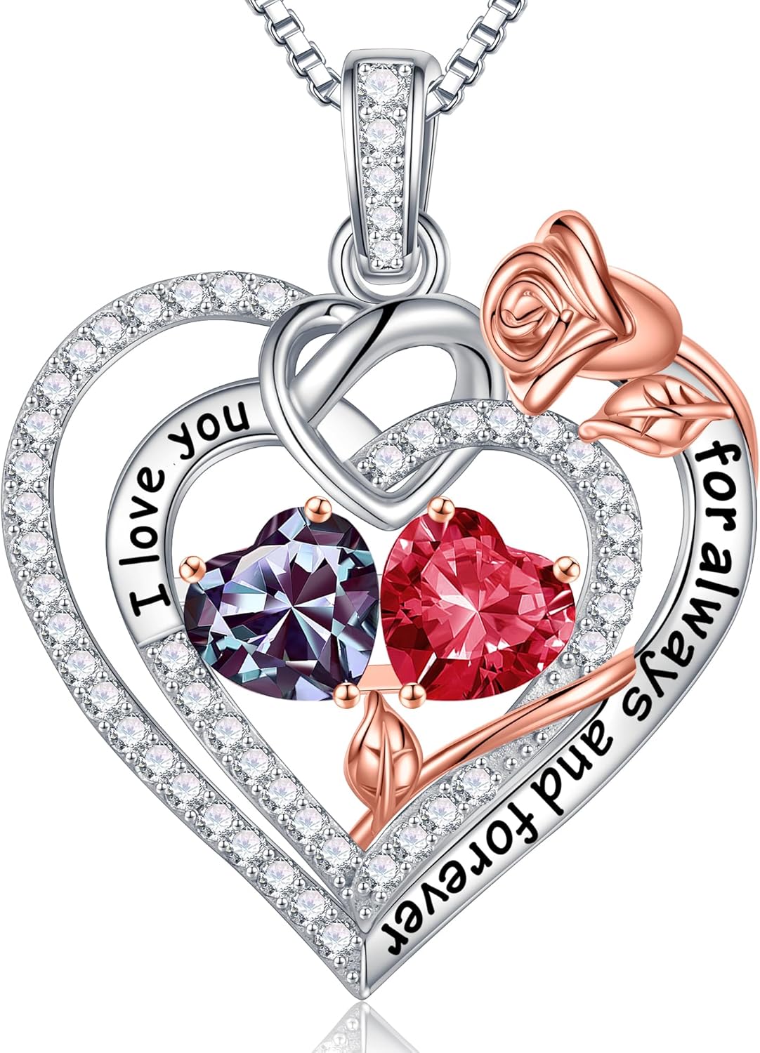 Iefil 925 Sterling Silver Double Birthstone Necklace Gift
