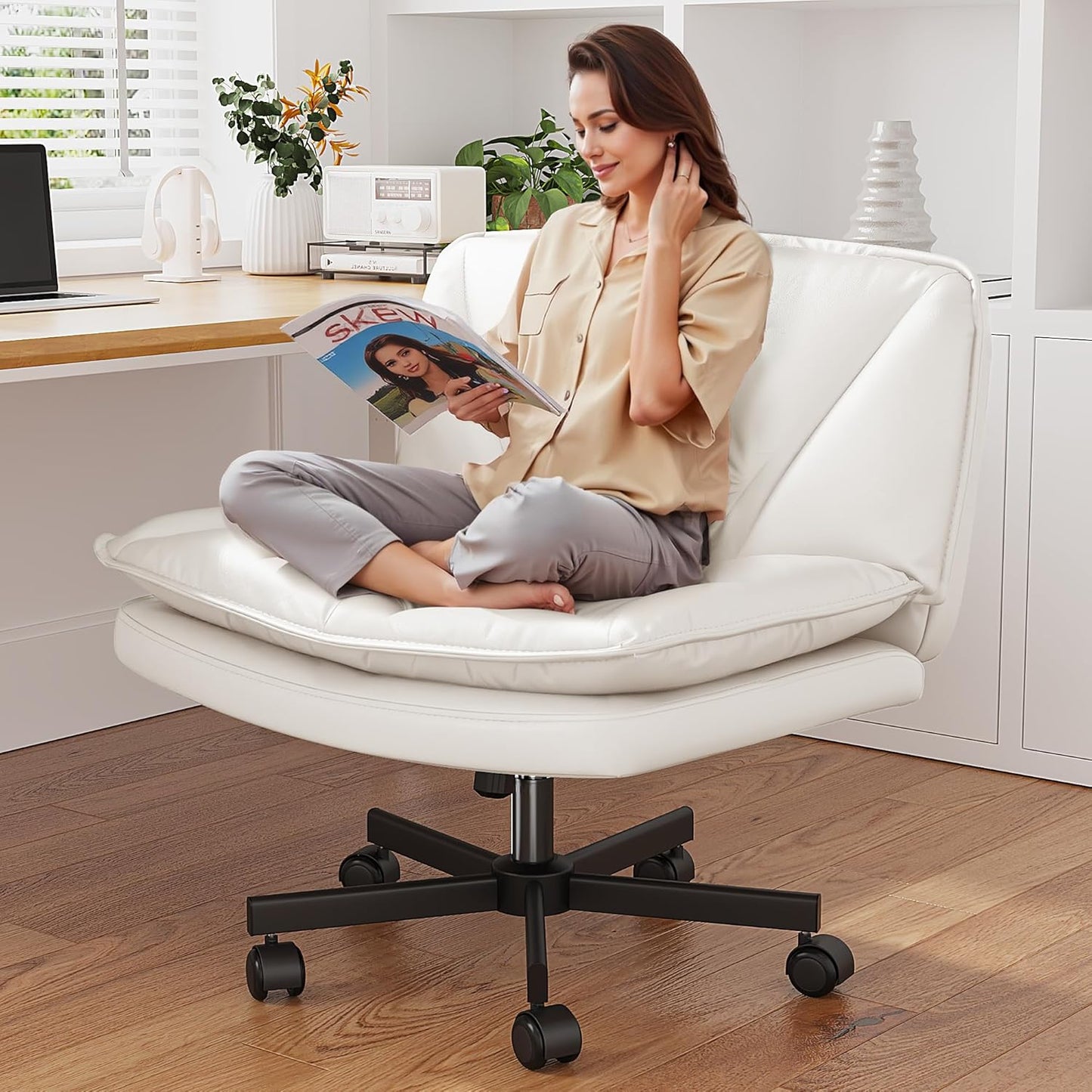 Criss Cross Office Chair - Swivel, Armless, Comfy White