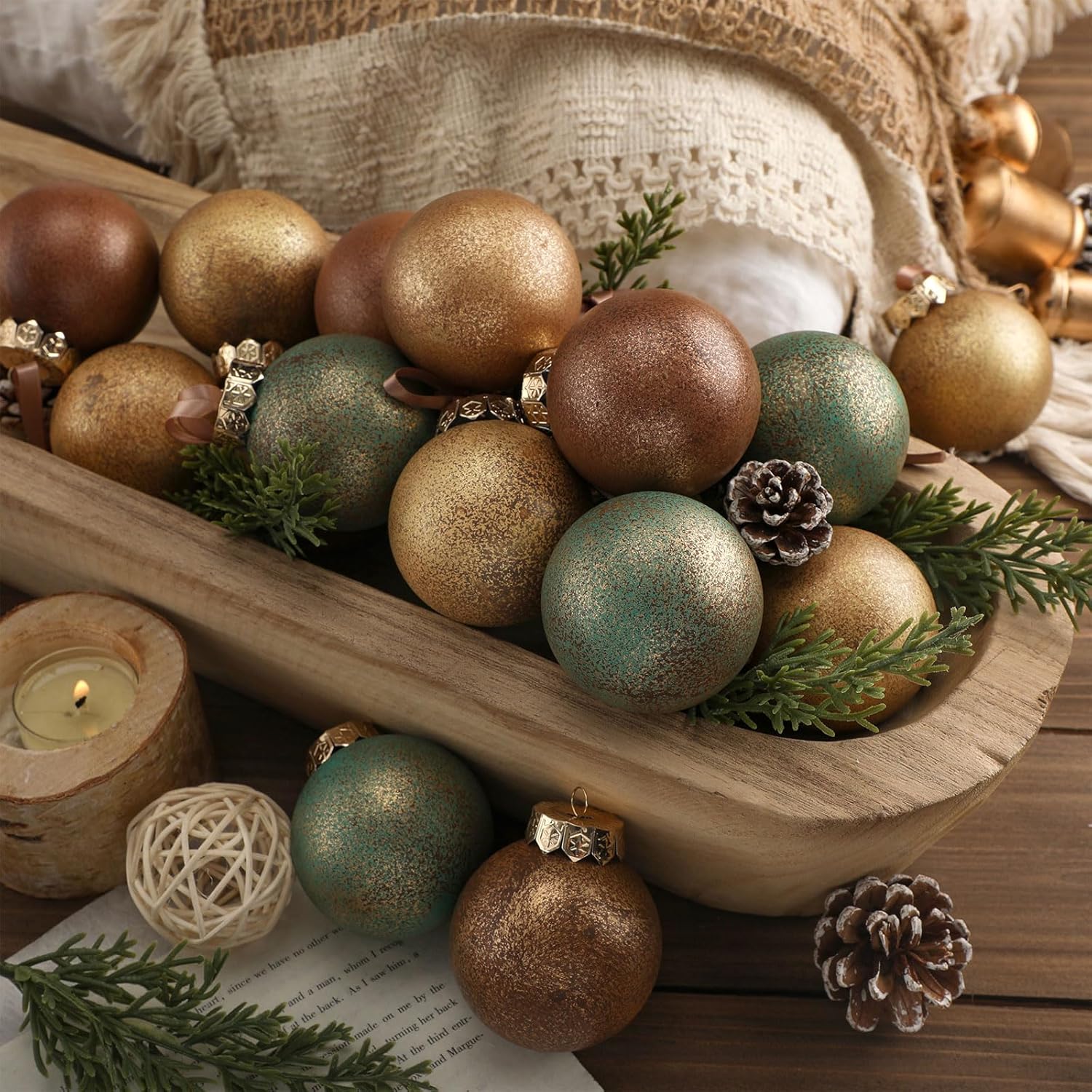 Yunlly 12 Pcs Large Neutral Textured Christmas Ball Ornaments