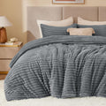 Fleece Queen Comforter Set - Super Soft Warm Grey Bedding