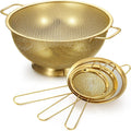 Gold Colander and Mesh Strainer Set - 7 Quart Colander + 3 Fine