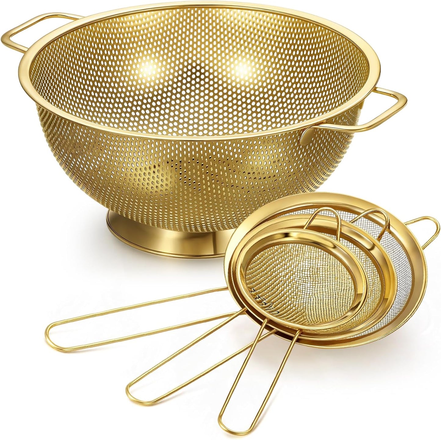 Norme 7 Quart Stainless Steel Gold Colander and Strainers Set