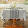 Rustic Tablecloth Cotton Linen Waterproof Grey Lines 55in x 102in