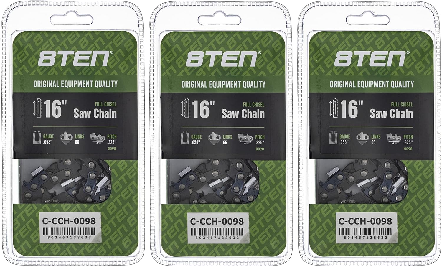 8TEN Full Chisel Chainsaw Chain 16 Inch for Husqvarna and More
