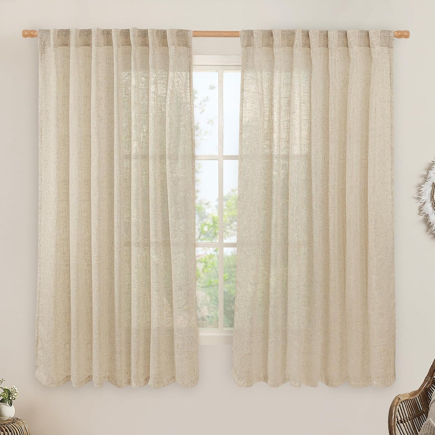 LAMIT Linen Curtains 63 Inch for Bedroom and Living Room