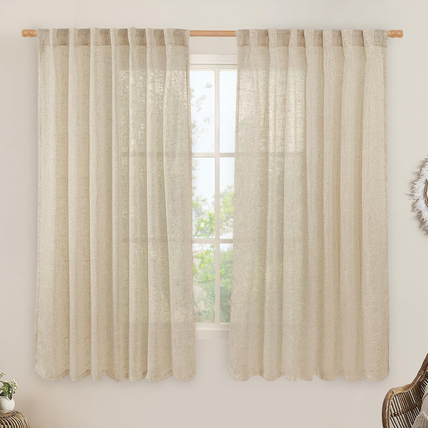 LAMIT Linen Curtains 63 Inch for Bedroom and Living Room