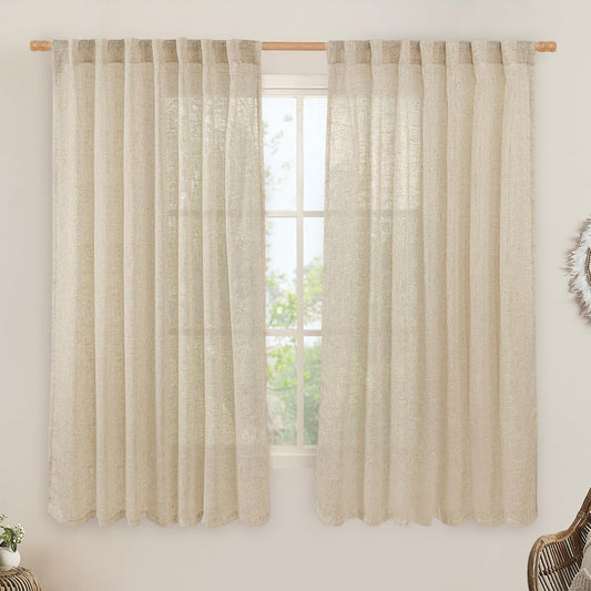 LAMIT Linen Curtains 63 Inch for Bedroom and Living Room