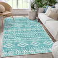 Boho Geometric Area Rug 5x7 - Ultra-Thin Teal Washable Accent Rug
