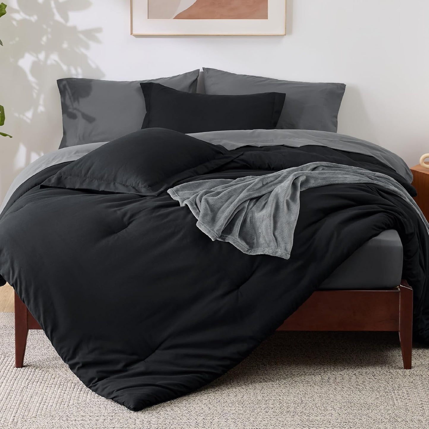 Queen Comforter Set Black, 8 Pieces for Cozy All Seasons