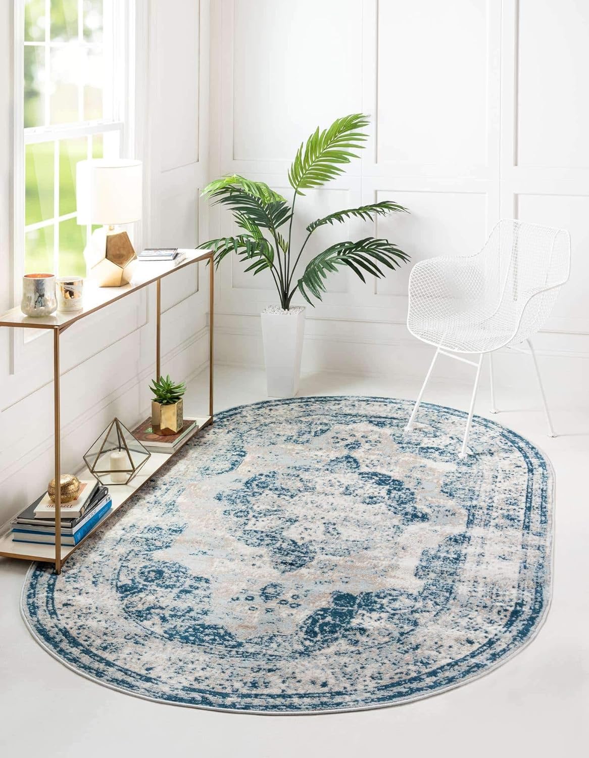 Unique Loom Sofia Collection Area Rug - Vintage Blue Ivory Oval