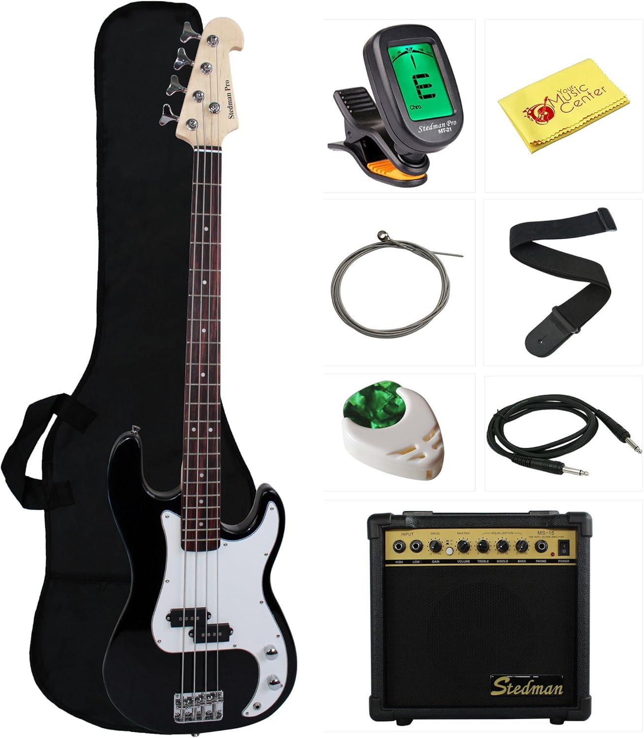 Stedman Beginner Series Bass Guitar Bundle with 15-Watt Amp