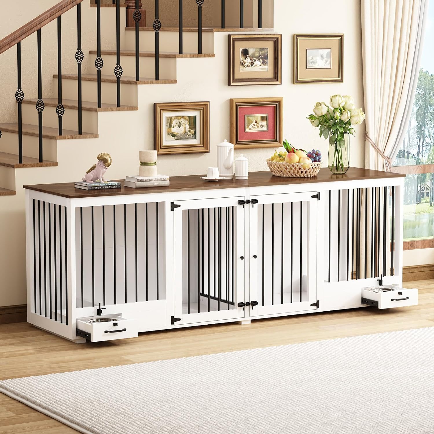 Large Dog Crate for 2 Dogs - Stylish Wooden Kennel Design