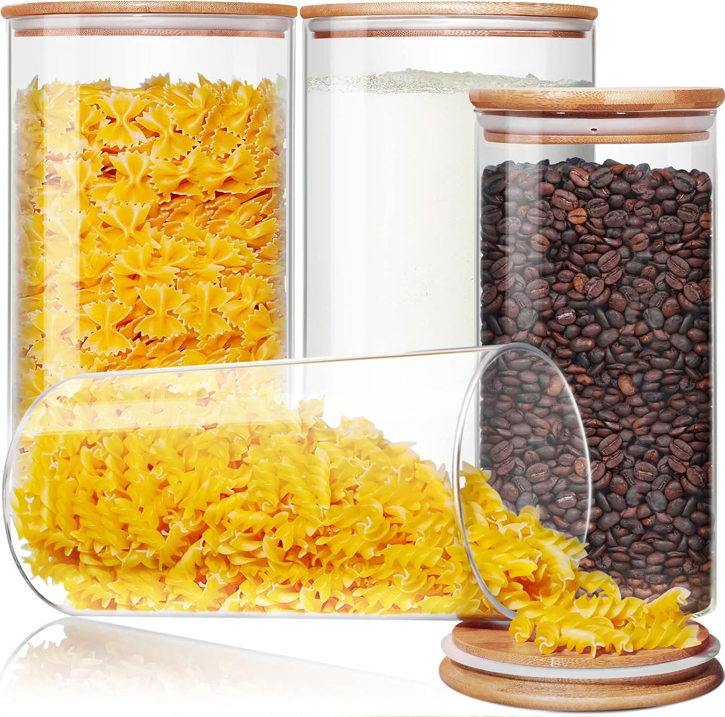 Large Glass Flour and Sugar Containers Set of 4 with Bamboo Lids