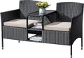 Outdoor Loveseat Wicker 2-Seat with Built-in Table and Cushions