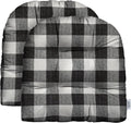 Tufted U-Shape Wicker Seat Cushions Set of 2 - Water-Resistant Plaid
