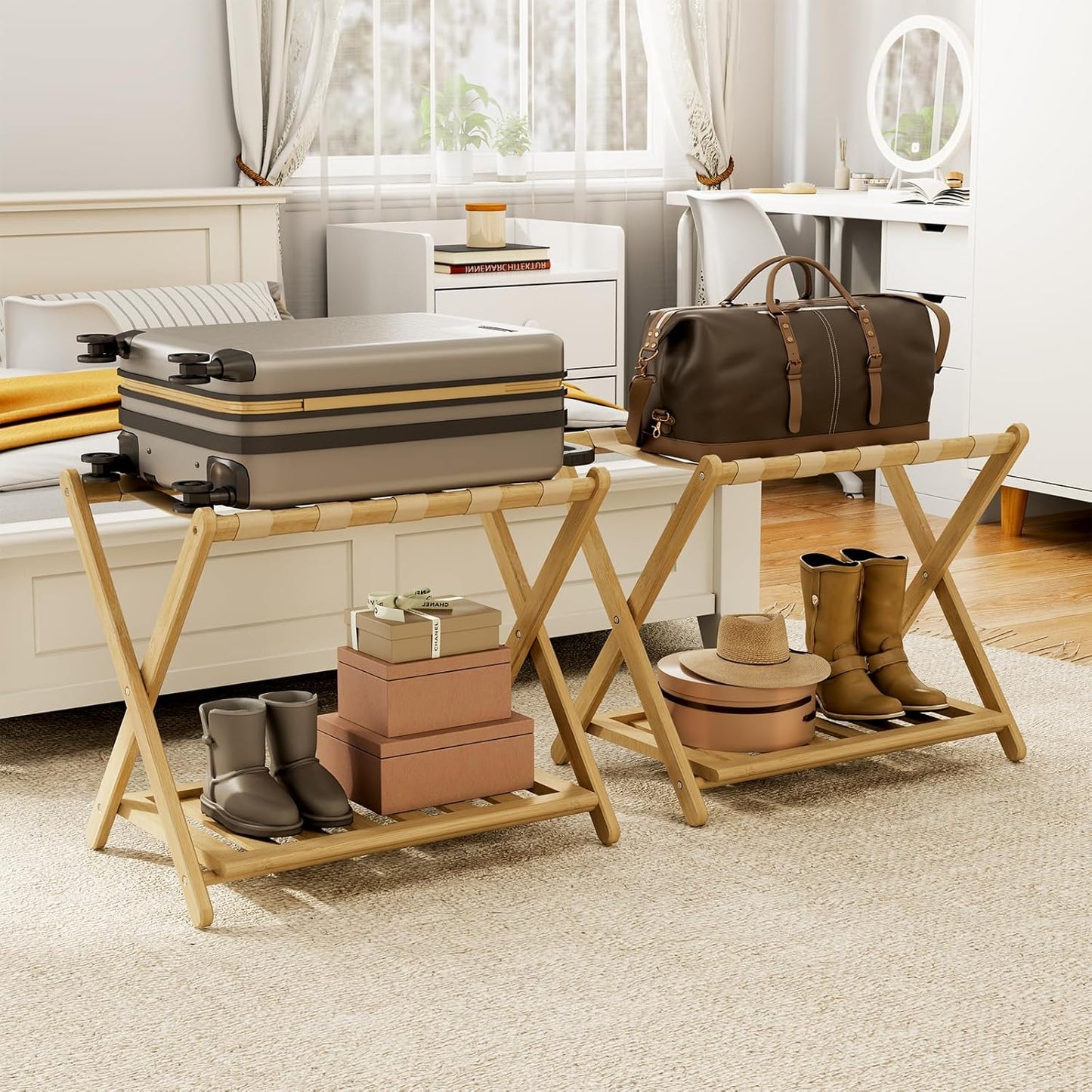 Fully Assembled Bamboo Luggage Racks for Guest Room Use