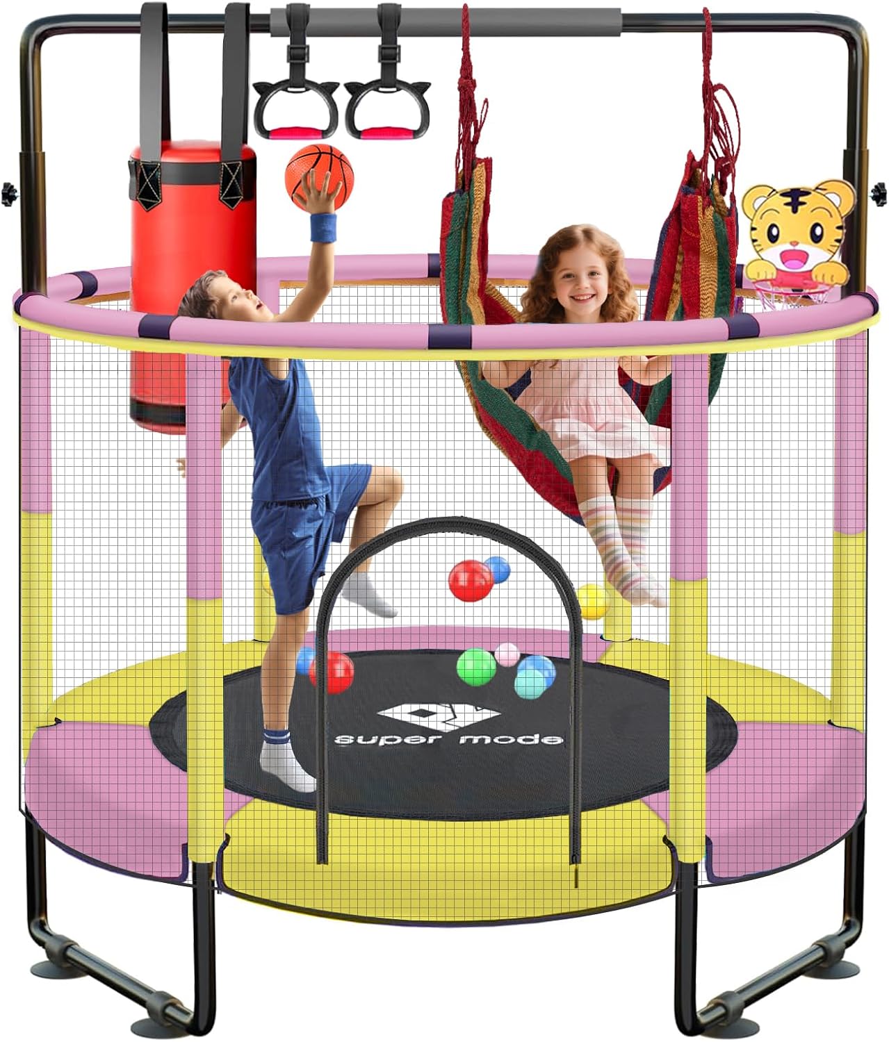 55 Trampoline for Kids with Adjustable Bar and Safe Design