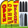Buryeah 3 Sets Now Open Feather Flag Banner for Business Advertising
