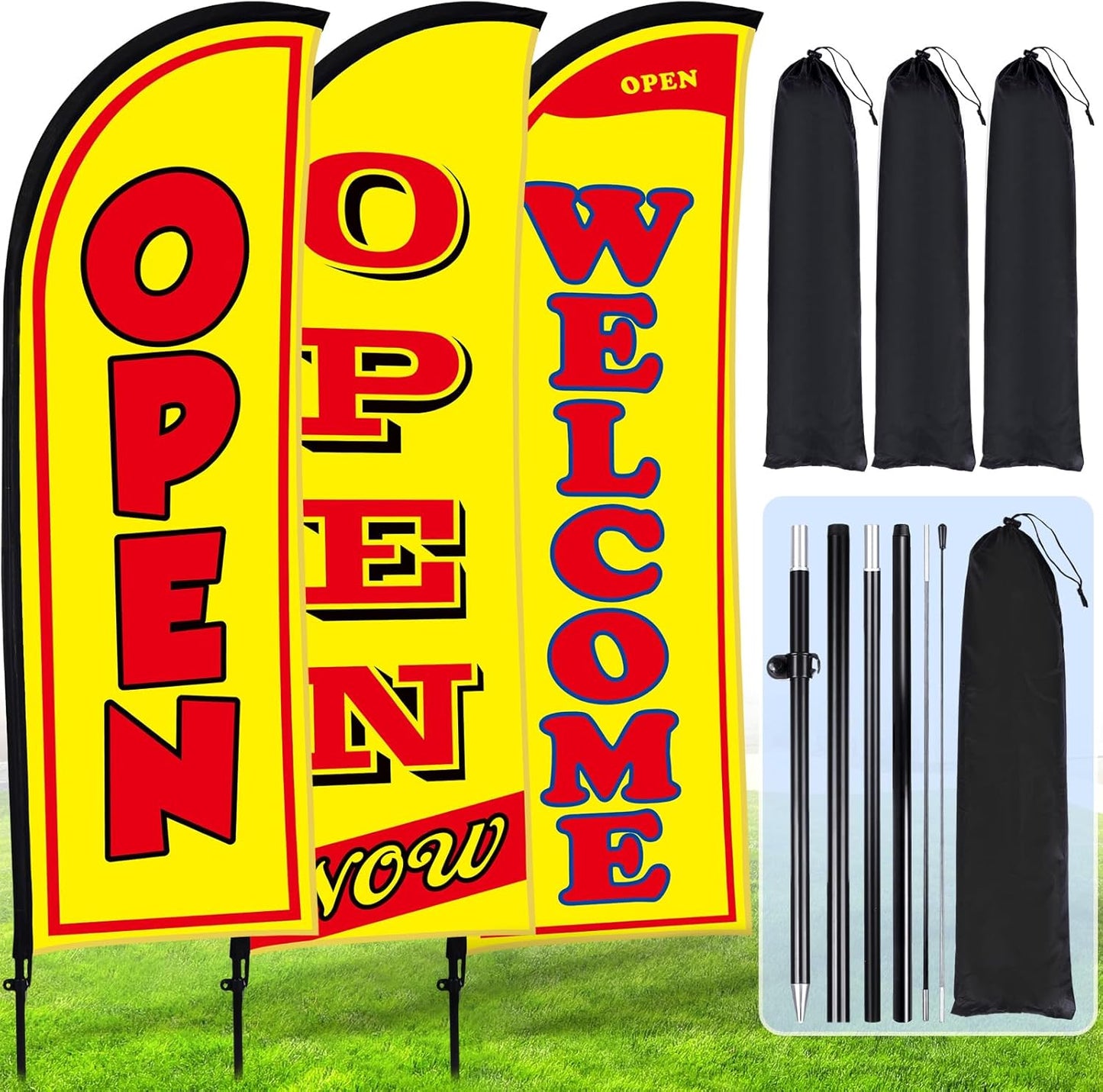 Buryeah 3 Sets Now Open Feather Flag Banner for Business Use