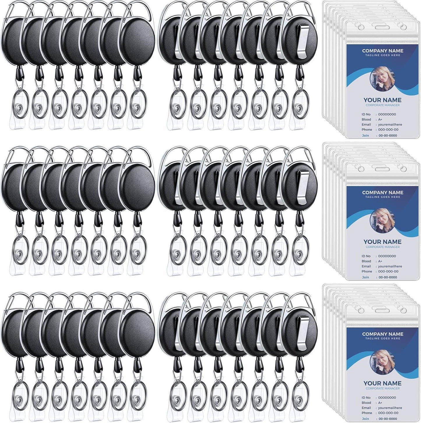 Laumoi Heavy Duty Retractable Badge Holder Reel - 60 Pack