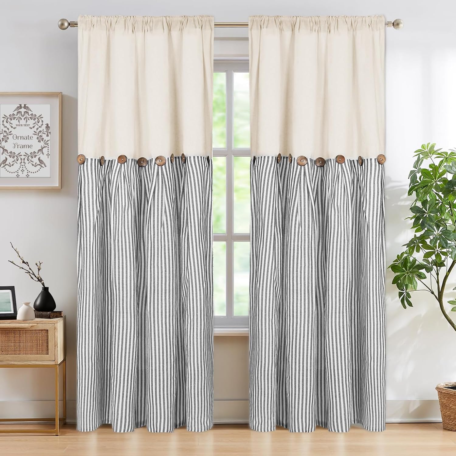 ASPMIZ Cotton Linen Farmhouse Curtains for Modern Homes