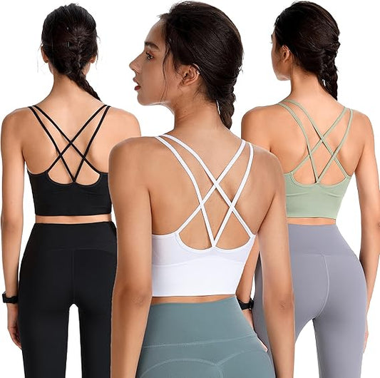 Evercute Cross Back Sport Bras for Yoga and Fitness Workouts