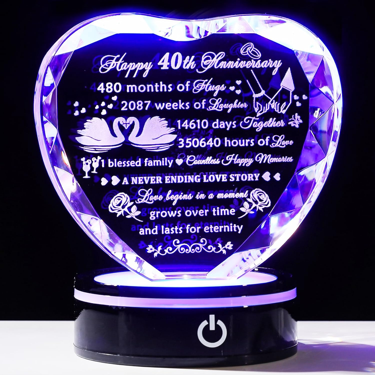 40th Wedding Anniversary Crystal Heart Keepsake Gift for Couples