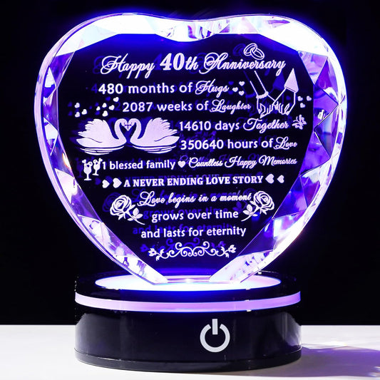 40th Wedding Anniversary Crystal Heart Keepsake Gift for Couples