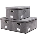 PRANDOM Storage Bins with Lids 3-Pack - Foldable Linen Organizers