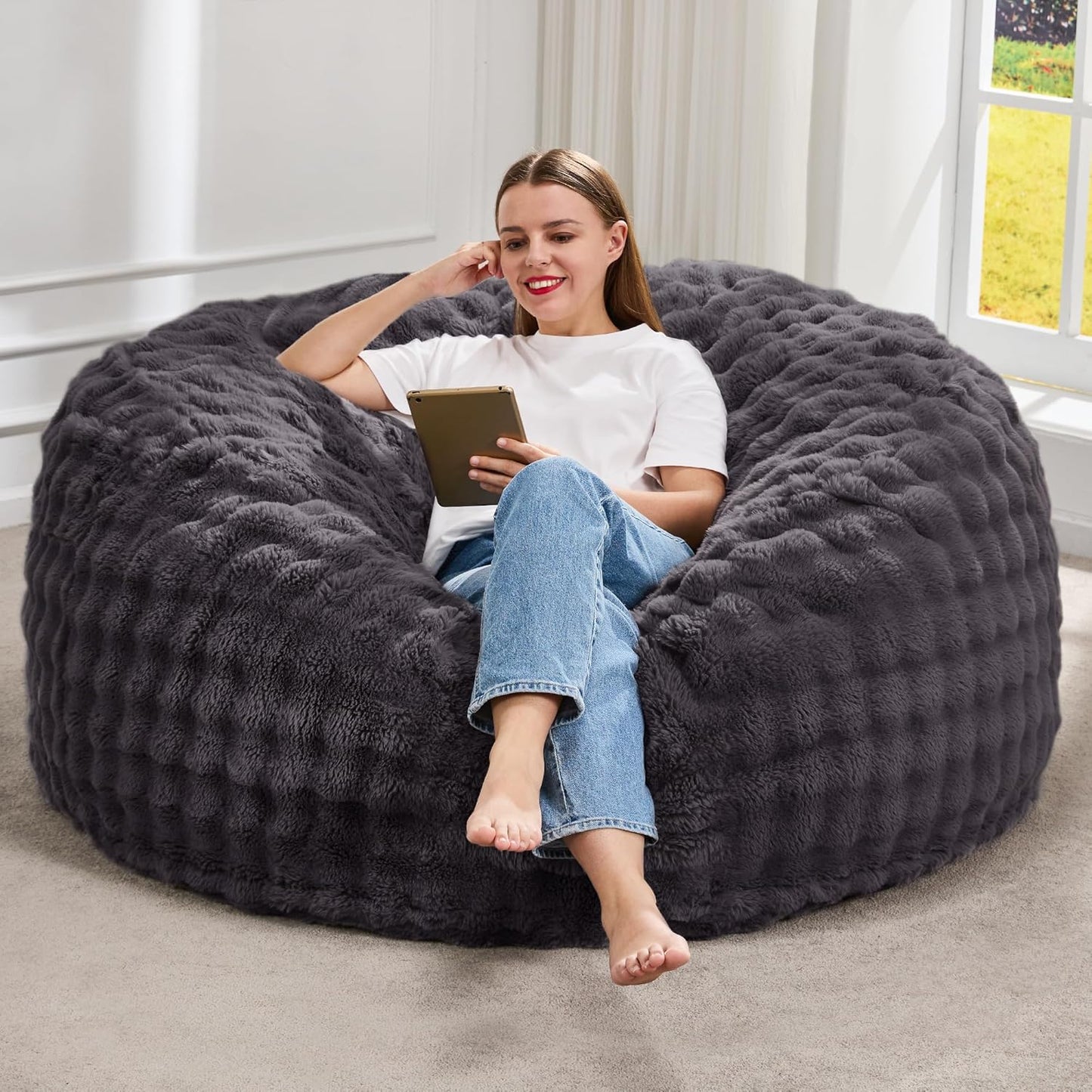 Hobestluk 4ft Bean Bag Chair for Adults - Plush & Comfortable
