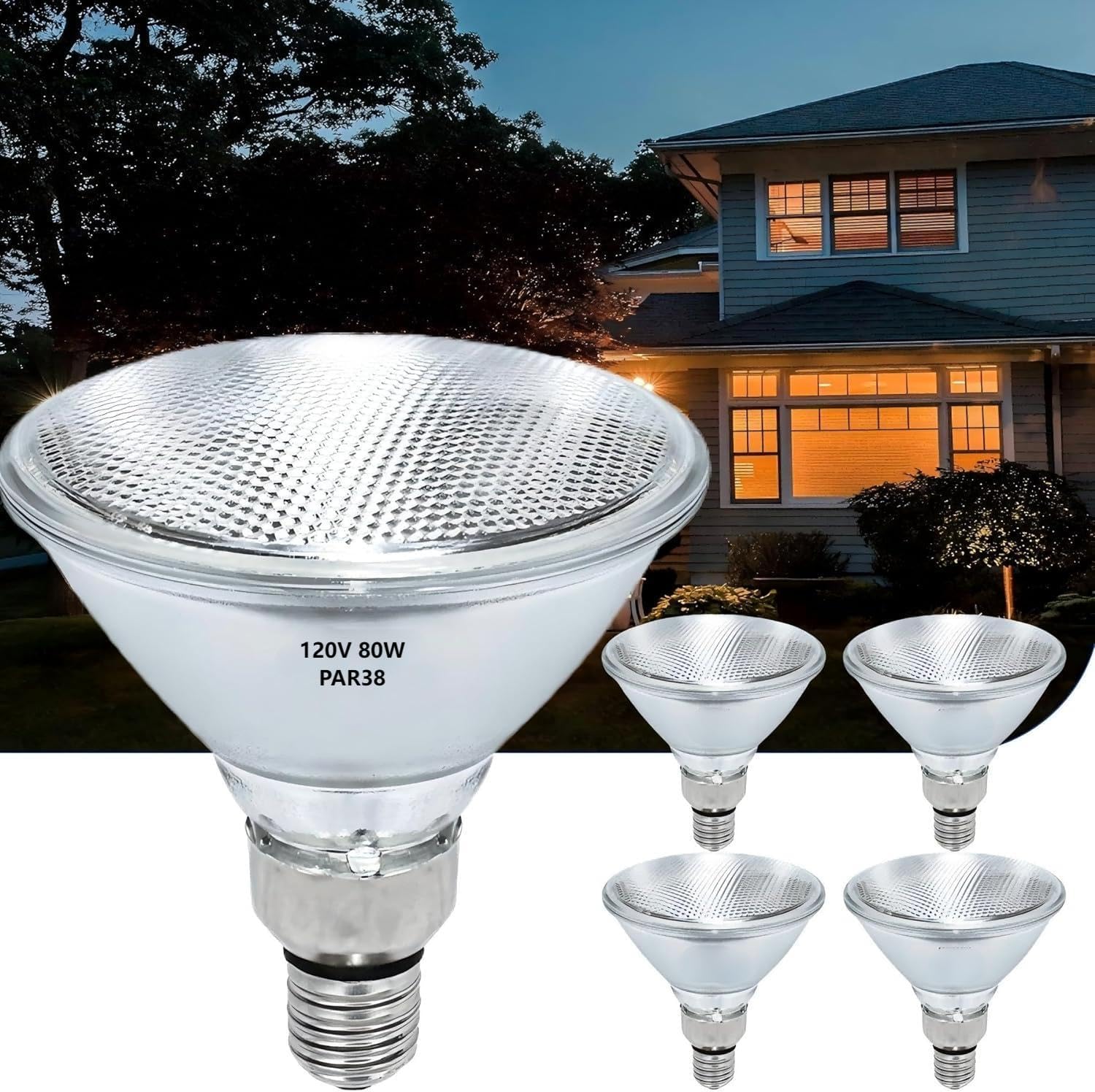 PAR38 Halogen Flood Light Bulbs - 80W Equivalent, 2700K Warm White