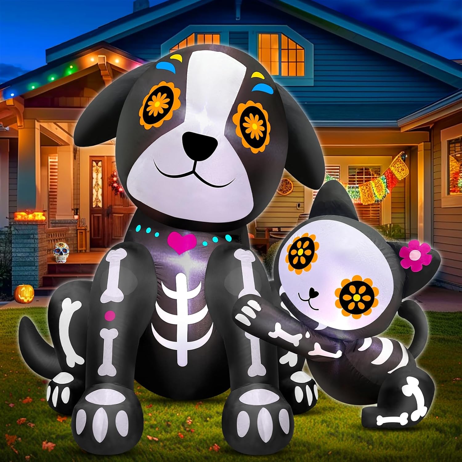 Day of The Dead Inflatable Decorations with LED Lights for Halloween
