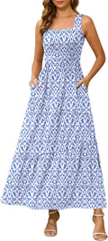 Kranda Summer Sleeveless Long Beach Sundress - Flowy Tiered Maxi Shoes