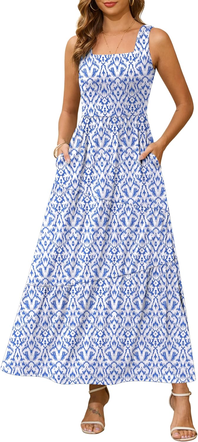 Kranda Summer Sleeveless Long Beach Sundress with Pockets