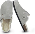 Women's Suede Clogs Slip-On Buckle Slides with Arch Support Mules