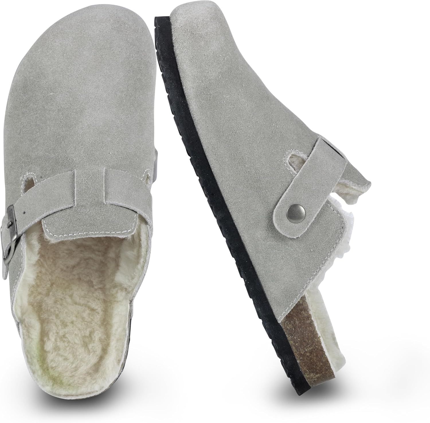 Women's Suede Clogs Slip-On Buckle Slides with Arch Support