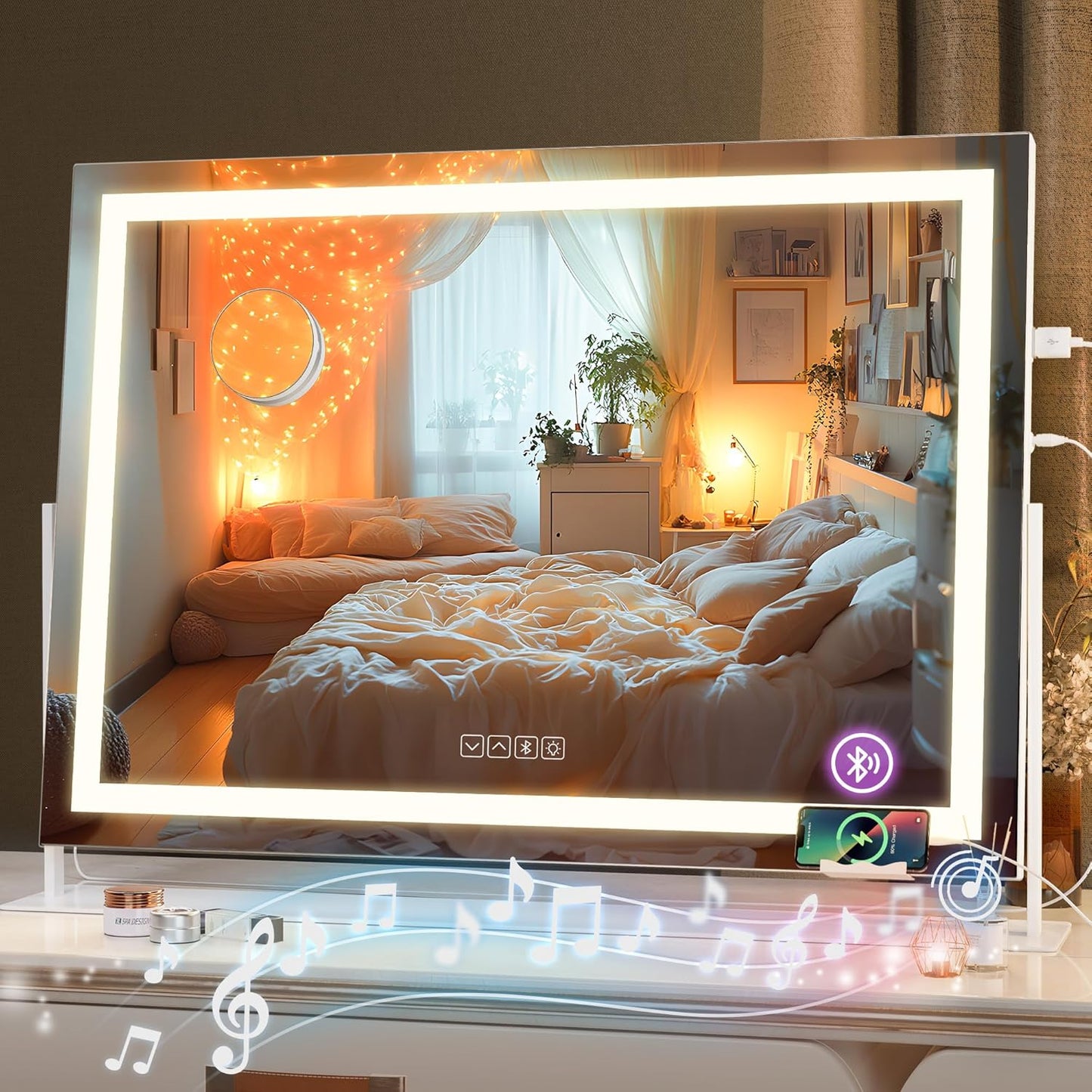 Hasipu Vanity Mirror with Lights and Bluetooth Speaker for Makeup