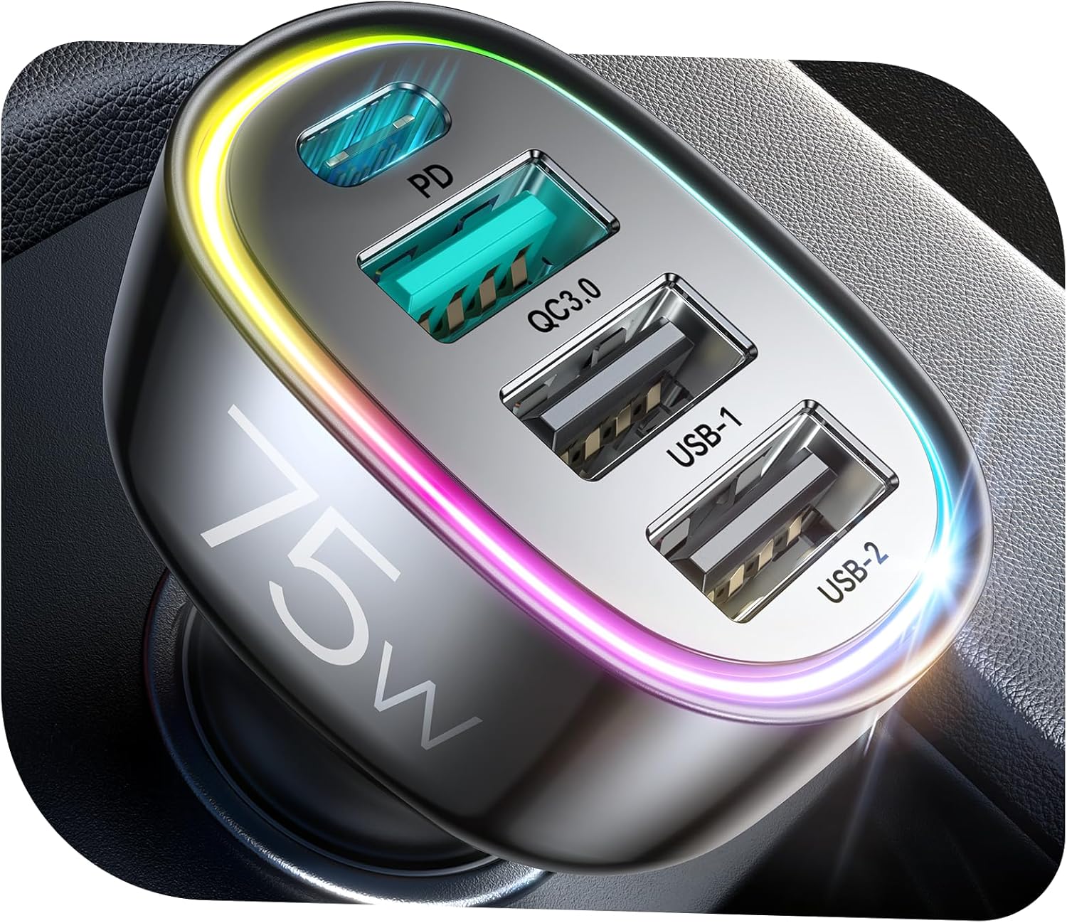 FLYLEAD 75W 4-Port Fast Car Charger - Rapid Charging for All Devices