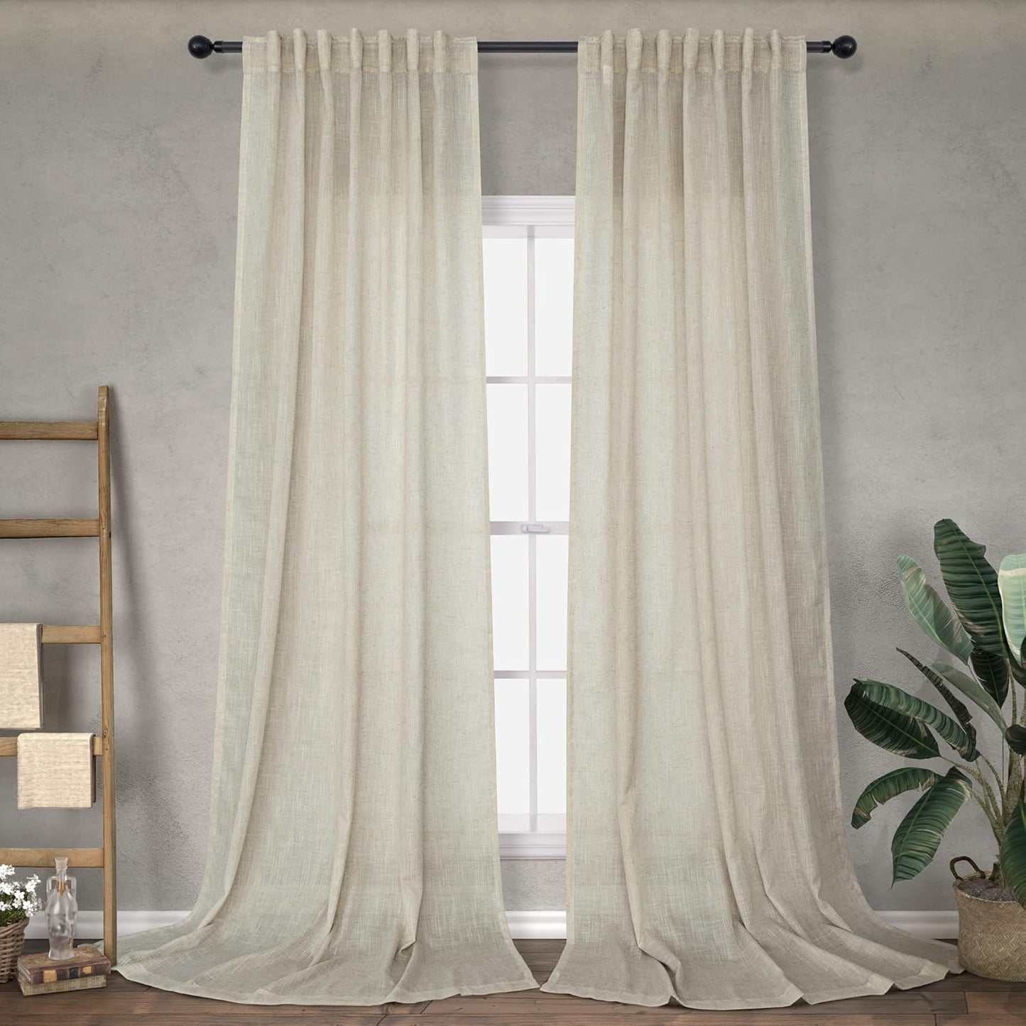 Back Tab Linen Curtains for Living Room - Light Diffusing Panels