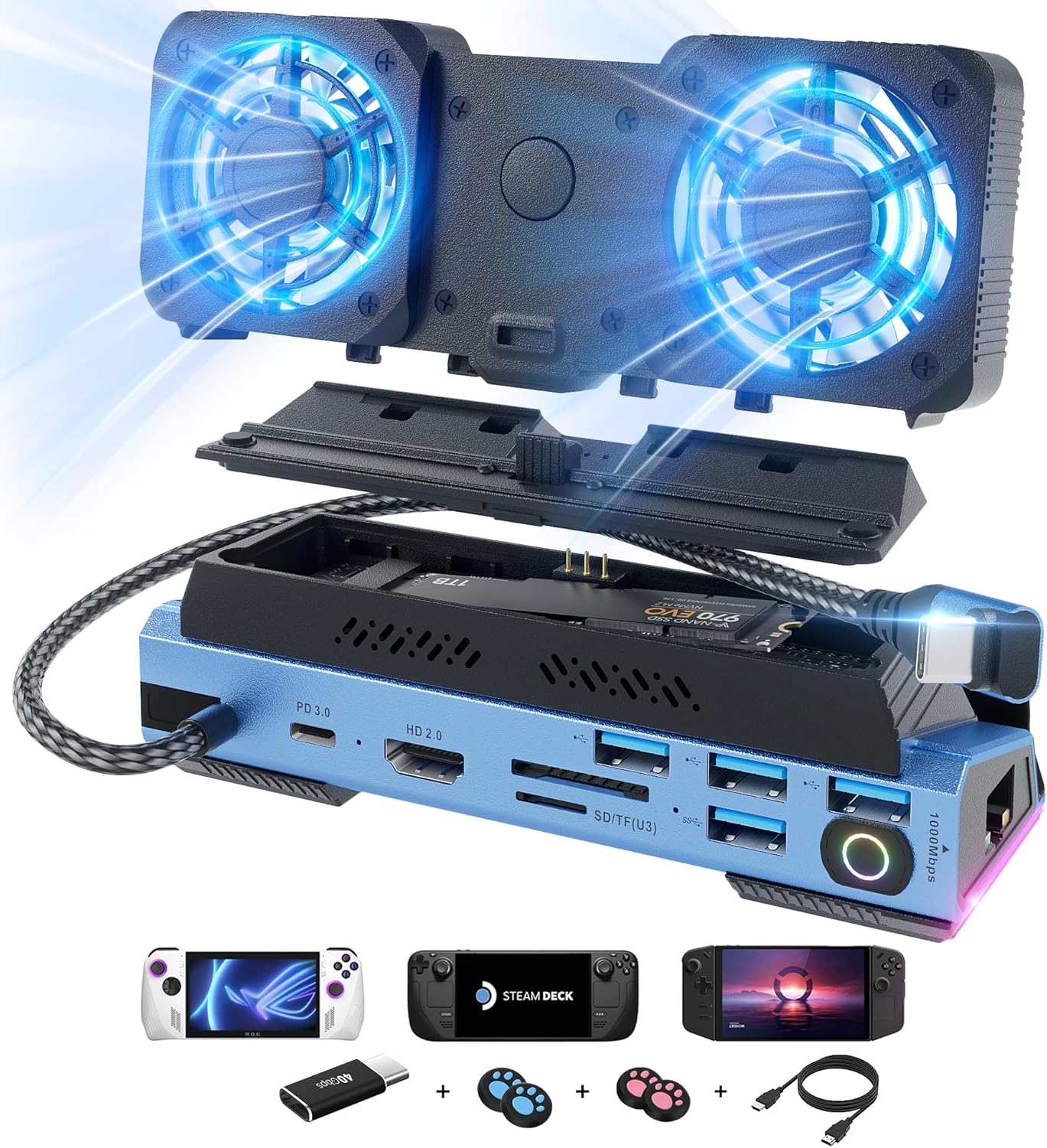 14 in 1 Steam Deck Docking Station with Cooling Fans and More