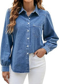 Womens Denim Shirt Business Casual Button Down - Versatile Work Top