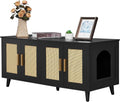 Boho Cat Litter Box Enclosure for 2 Cats with Rattan Doors