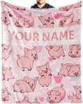 Personalized Pig Blanket Gifts with Text Name - Soft Flannel Throw