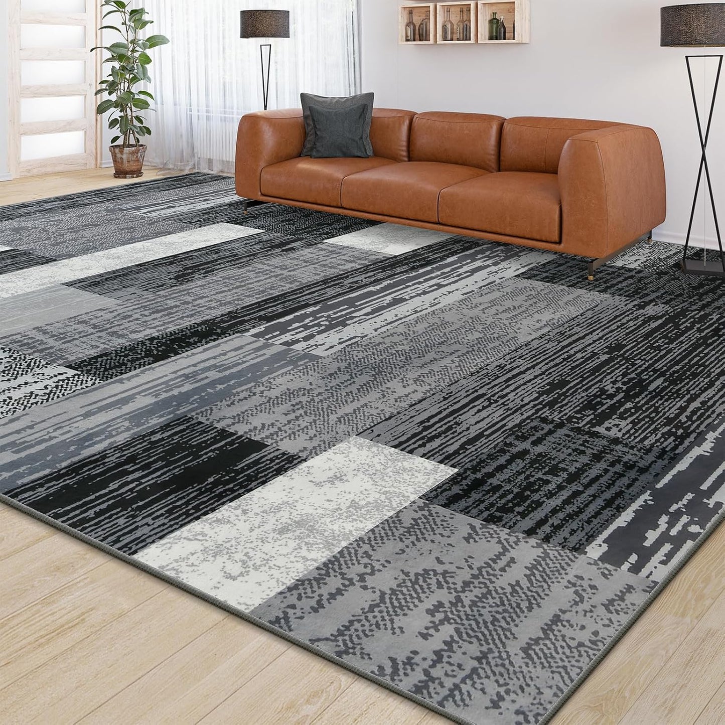 Large Area Rugs for Modern Decor - Geometric Patchwork Design