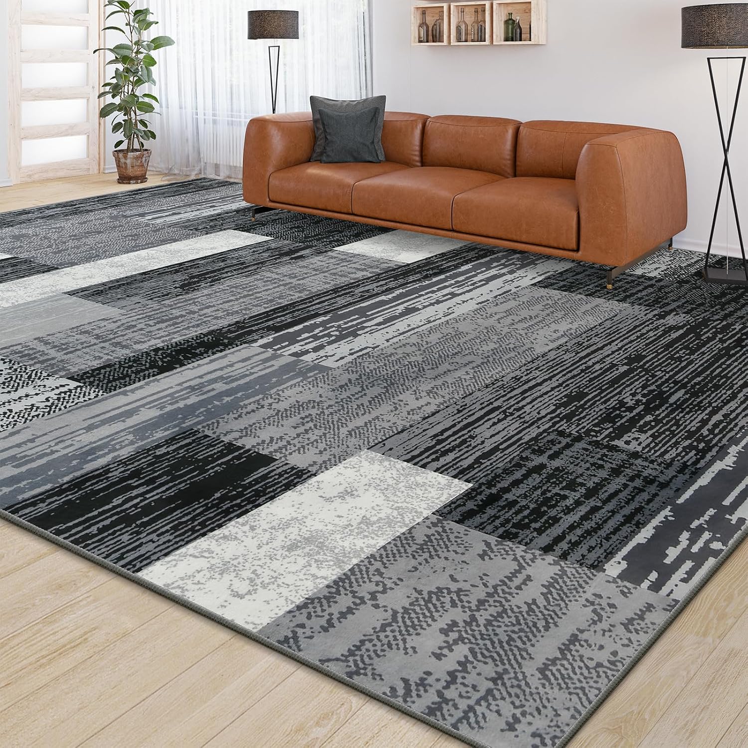Large Area Rugs for Modern Decor - Geometric Patchwork Design