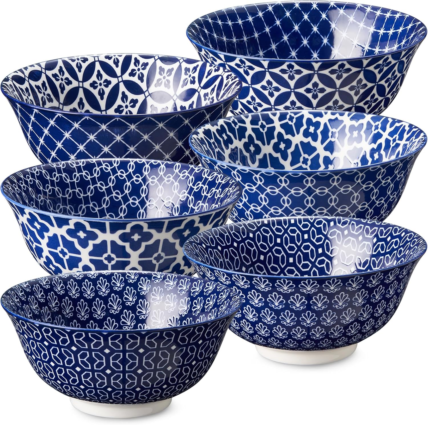DOWAN Cereal Bowls Set of 6 - Chic Qinghua Pattern Design