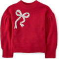 Girls Long Sleeve Crew Neck Pullover Sweater - Soft Sequin Bow
