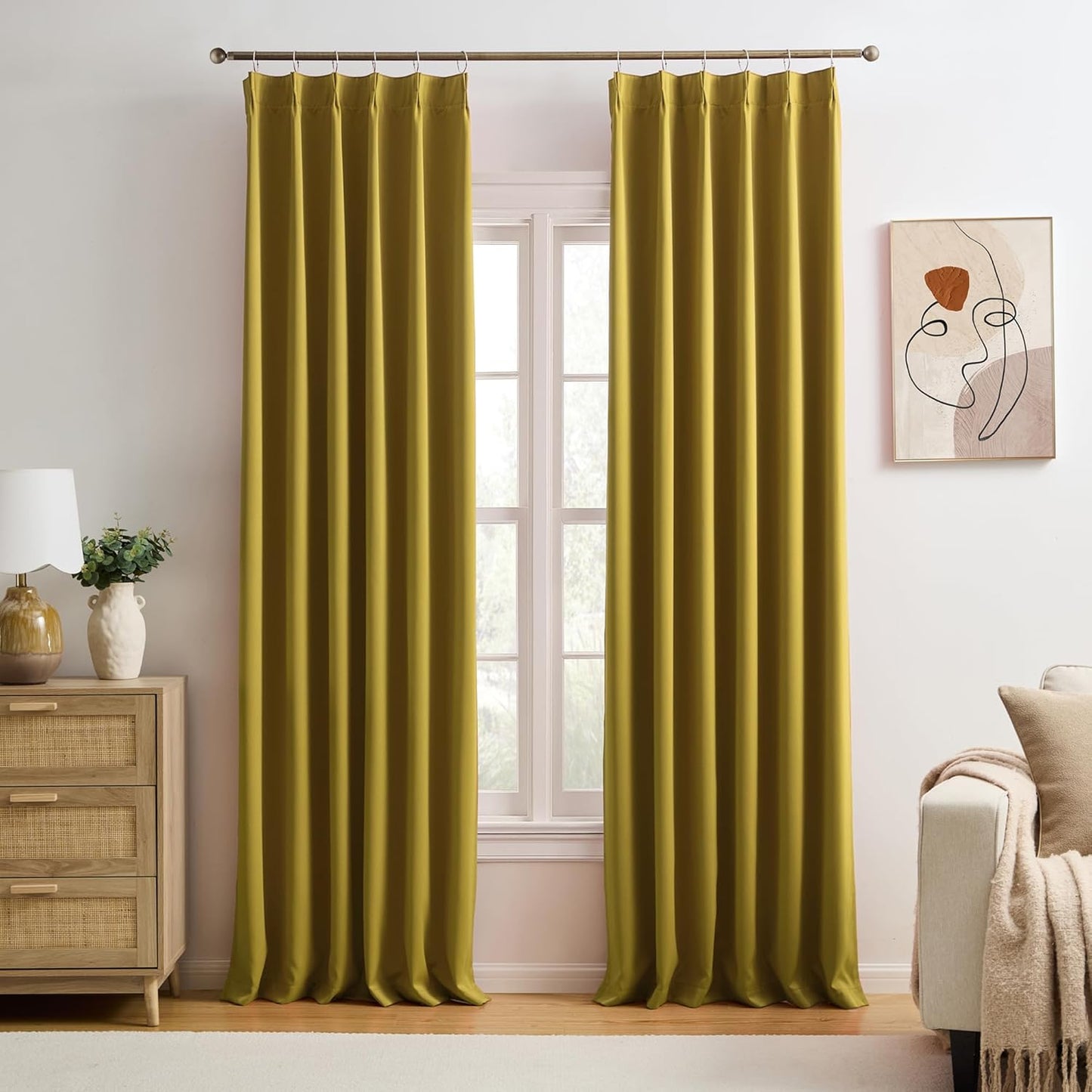 KEQIAOSUOCAI Yellow Pinch Pleated Curtains for Your Home