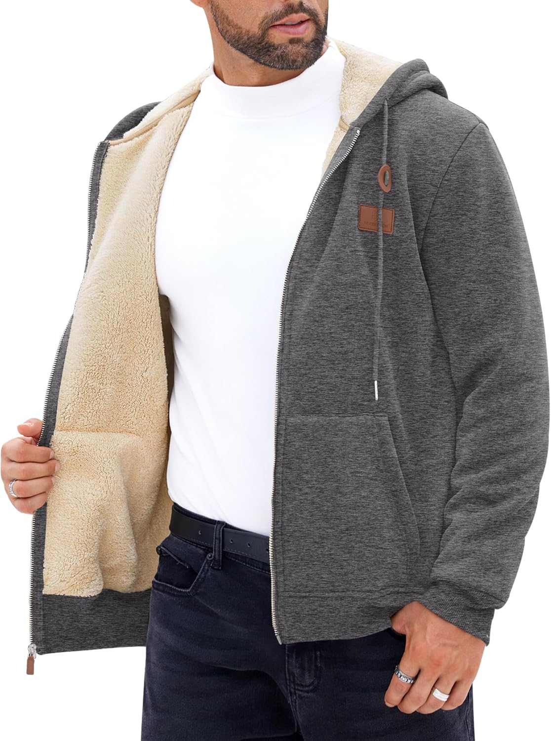 Men's Zip Up Sherpa-Lined Hoodie Jacket for Winter Comfort